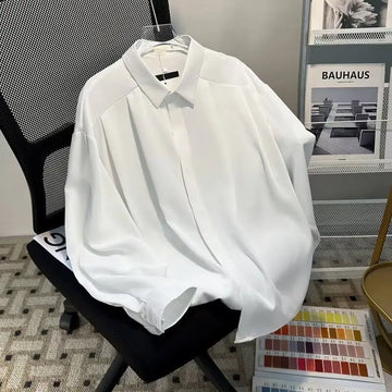 Riolio Korean High-end Long-sleeved Shirt Men's Solid Color High-end Droop Top Spring and Autumn Loose Handsome Shirt Chic Streetwear